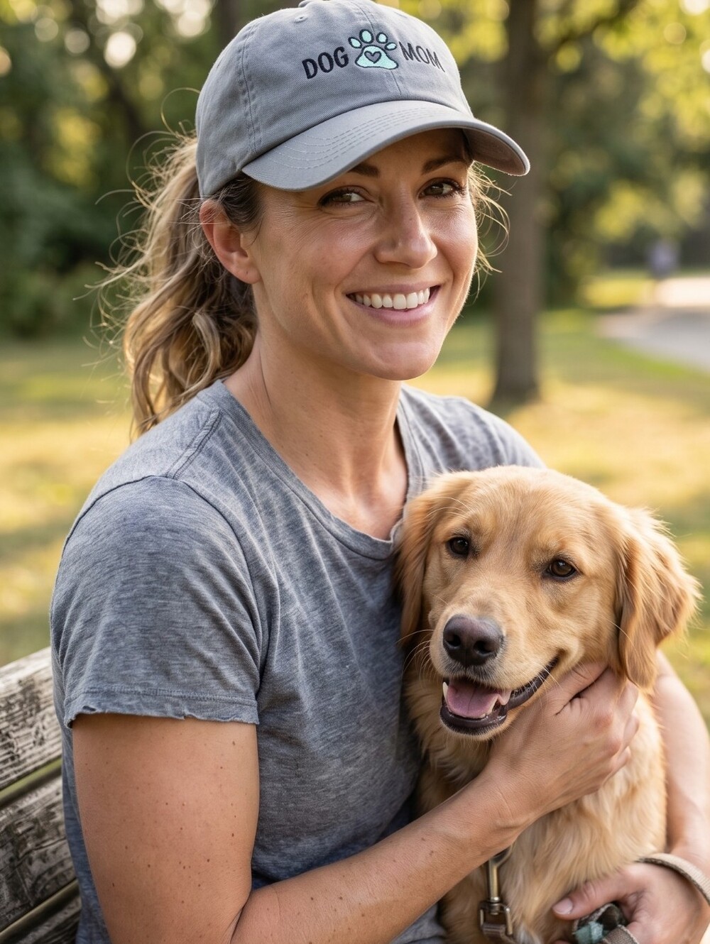 Open Road Brands 'Dog Mom' Baseball Cap in Gray with Teal Paw